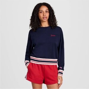 NWT Champion Navy Sweatshirt with Red Striped Hem size XL